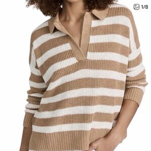 Faherty Miramar Polo Striped Tan and White Women's Sweater